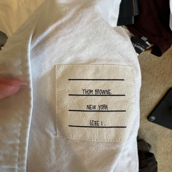 Thom Browne White Oxford Button-Down Shirt with Red Navy Stripe Sleeve Size 1 - Picture 3 of 5